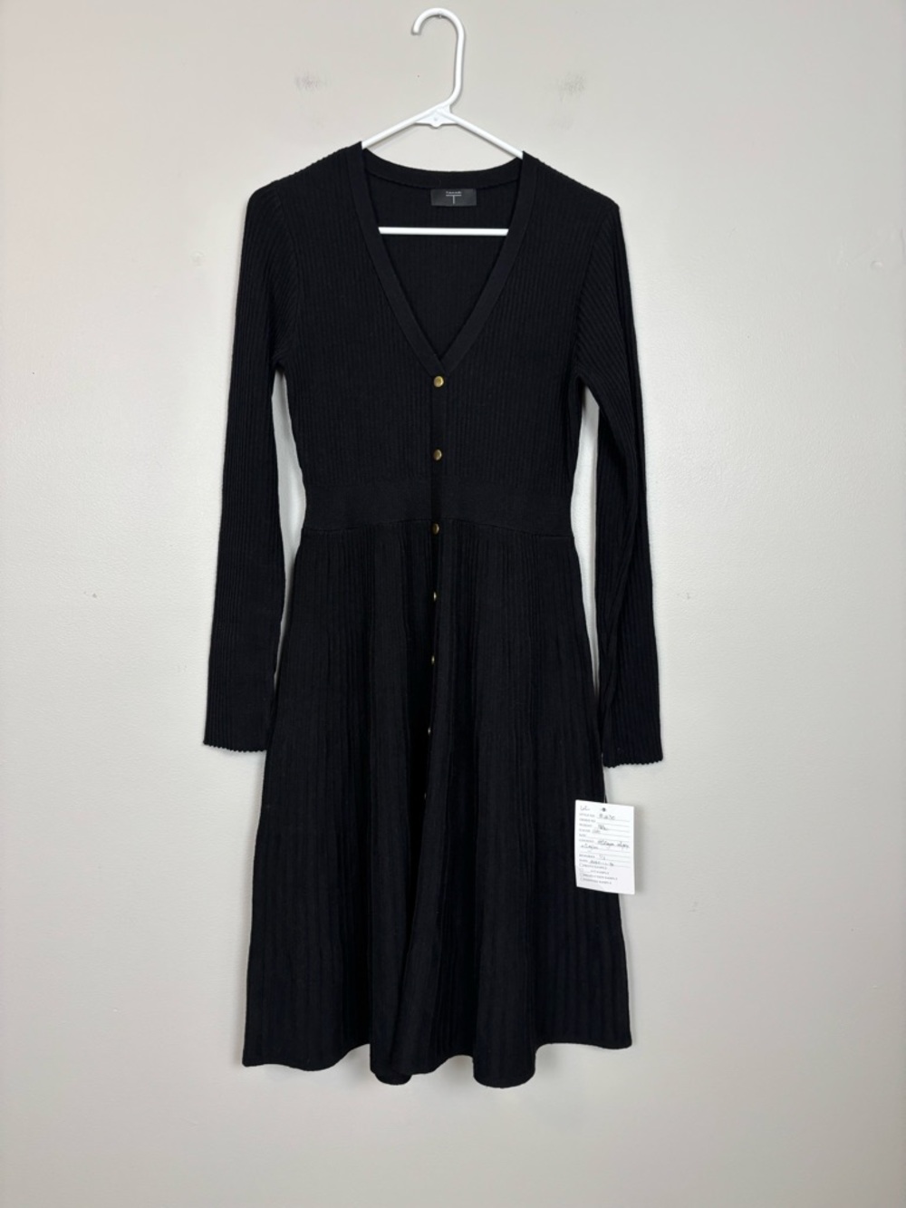 Tahari Dress Womens Black Ribbed Knit Long Sleeve V-Neck Long Sleeve Sample